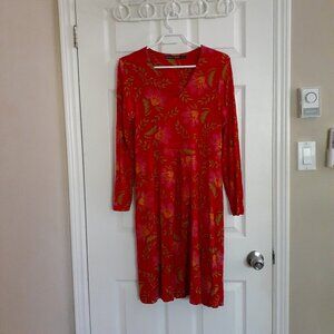 Gudrun Sjoden Women's Size Small Red Floral V-Neck A-Line Midi Dress